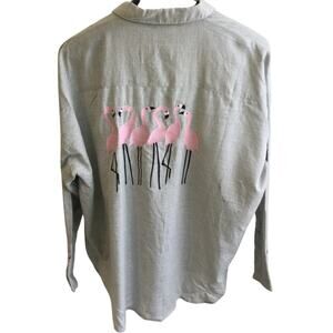 TopShop Chambray Button Up Embroidered Flamingo Blouse US size 12